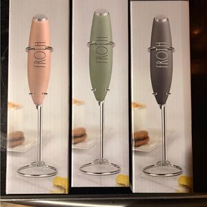 Rae Dunn Froth Handheld Milk Frother Set - Pink, Green, Gray